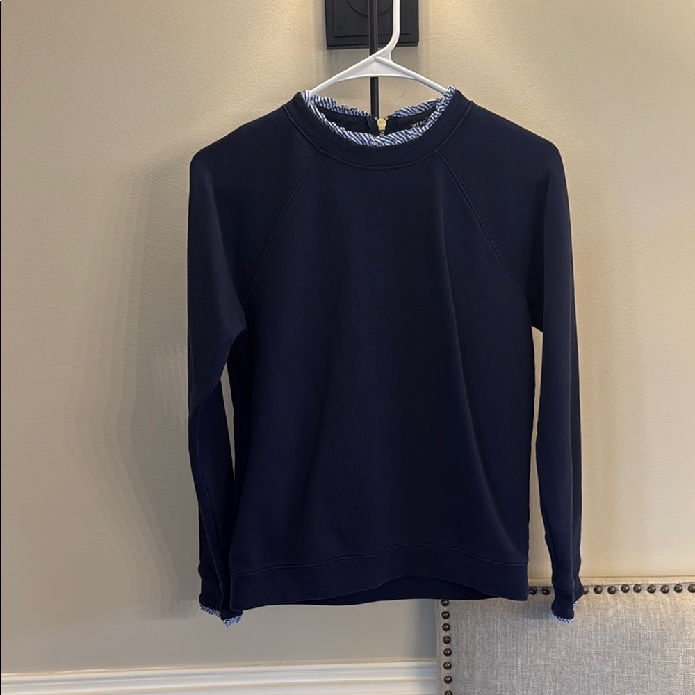 JCrew Factory Navy Sweatshirt with ruffle trim